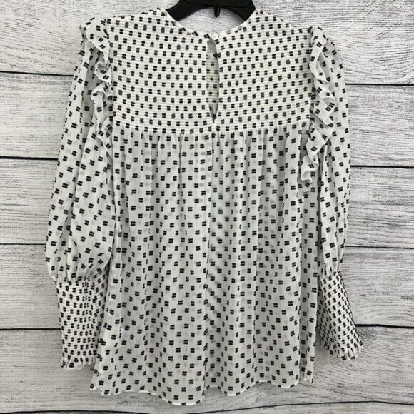 Joie Long Sleeve Smocked Ruffle Geometric Print Blouse Size S - Picture 2 of 4